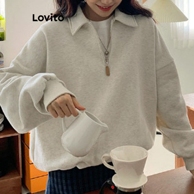 Lovito Áo Nỉ Phong cách thường ngày Trơn Có Khóa Kéo Mùa Xuân Và Mùa Hè Dành Cho Nữ L102AD477