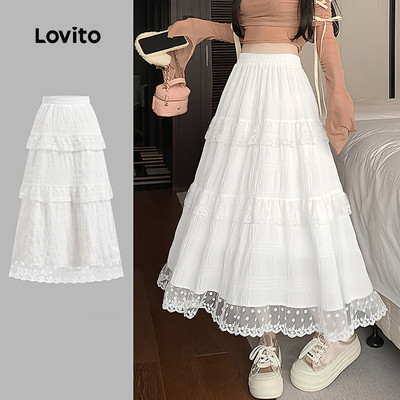Lovito Phong cách thường ngày Váy hai tầng ren trơn thông thường dành cho nữ L130AD050