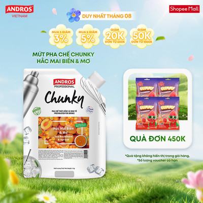 Mứt Trái Cây Pha Chế Hắc Mai Biển & Mơ - Có miếng trái cây thật - Nguyên liệu pha chế - ANDROS CHUNKY - 1kg
