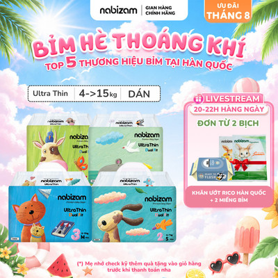 Combo 3 Tã/Bỉm Dán NABIZAM Ultra Thin Cao Cấp Mỏng Nhẹ Khô Thoáng Chống Tràn Phù Hợp Dùng Ban Ngày, Đủ Size Từ 4-15kg
