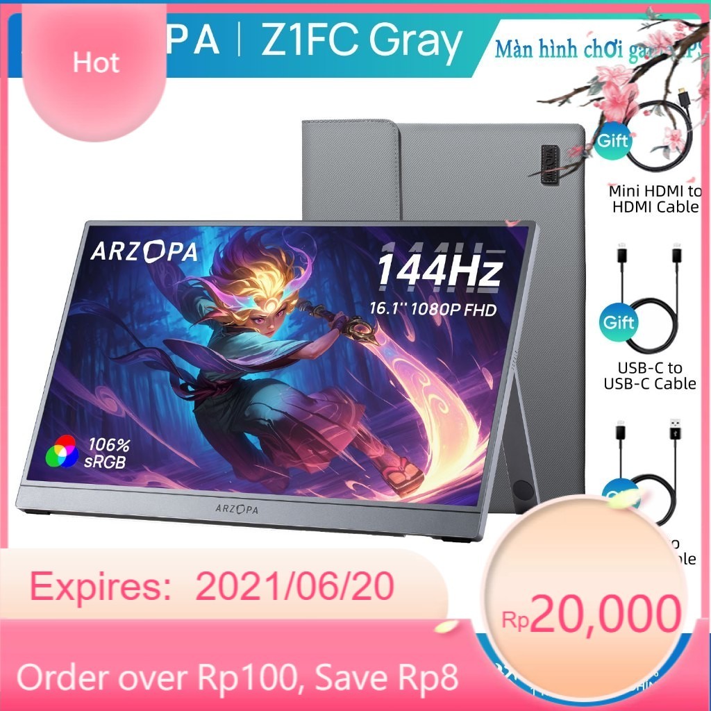 Màn hình chơi game di động ARZOPA-Z1FC, 16,1 '144Hz, 100% sRGB, 1080P HDR với màn hình máy tính xách