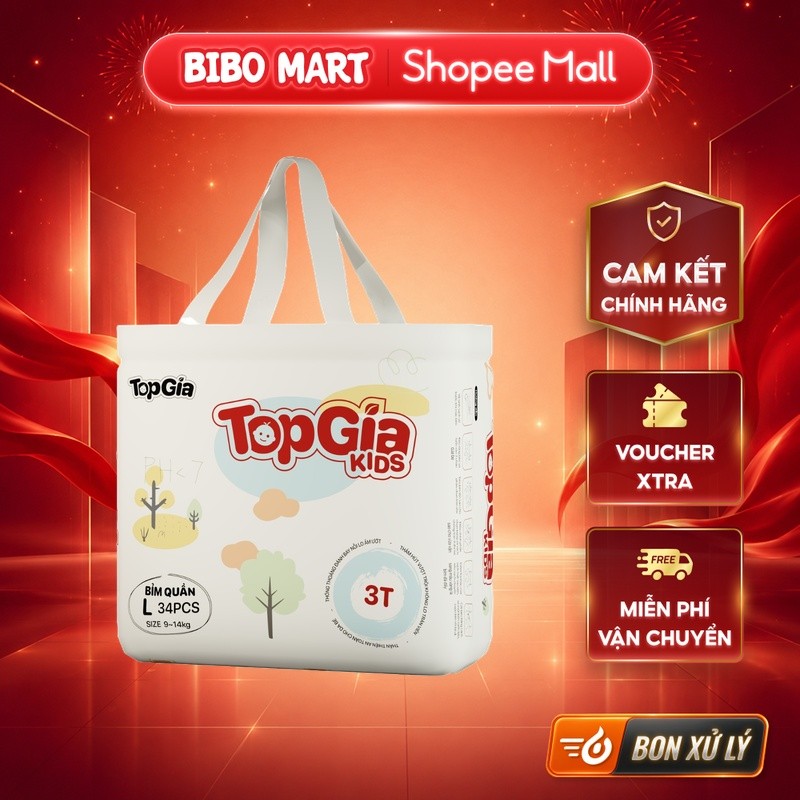 [KOL] Bỉm - Tã quần TopGiaKids cao cấp L 34 miếng (9-14kg) - BM001.1