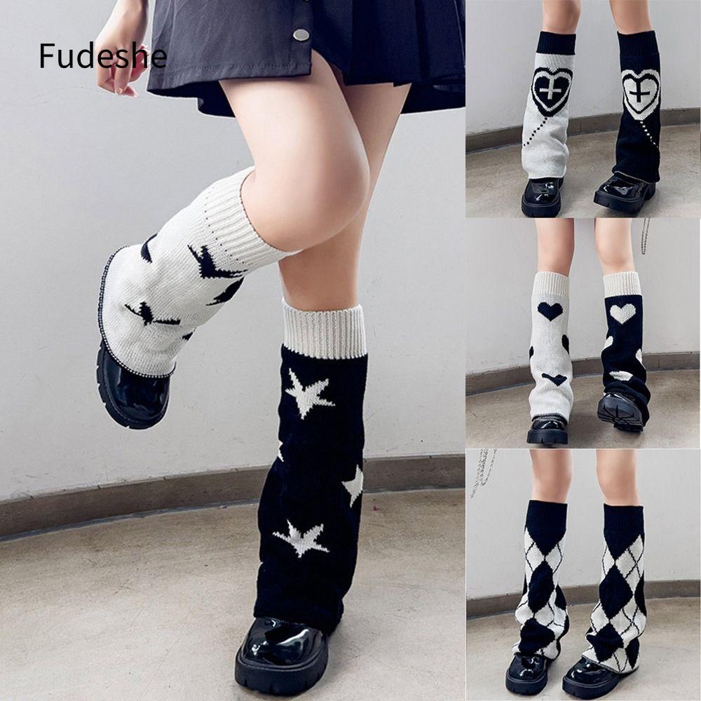 FUDESHE Punk Leg Warmers, Hai Mặt Mặc Họa Tiết Ngôi Sao Ấm Chân Nữ, Phong Cách Punk Thiết Kế Chữ Thậ