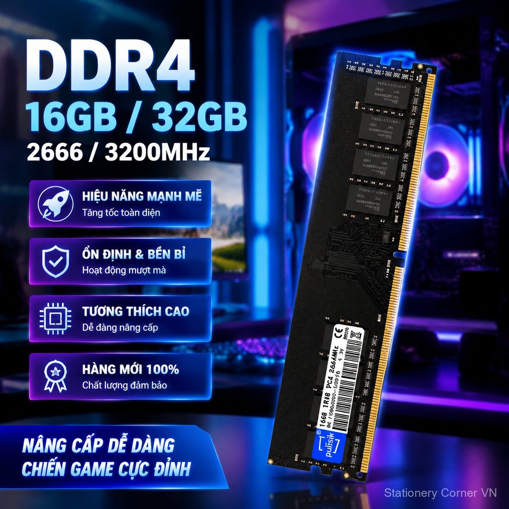 RAM desktop DDR4 16GB 32GB B2666 3200, thanh game chính hãng, hiệu năng cao bán chạy