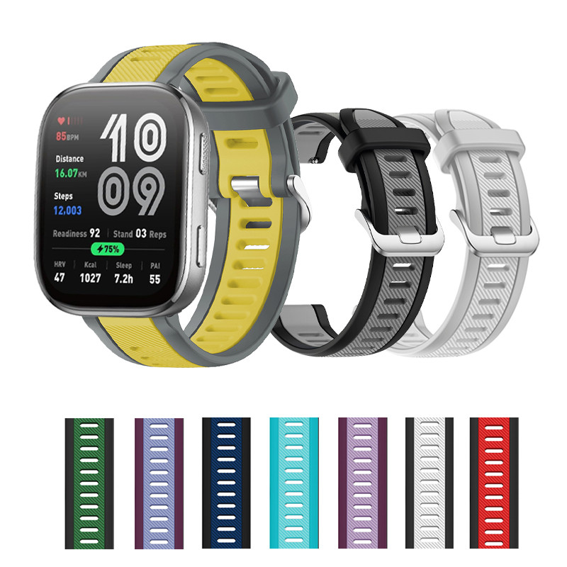 Dây đeo silicon mềm hai màu Khóa bạc cho Huami Amazfit Active3 Premium Bip 6 5pro 3pro GTR 4 3 pro G