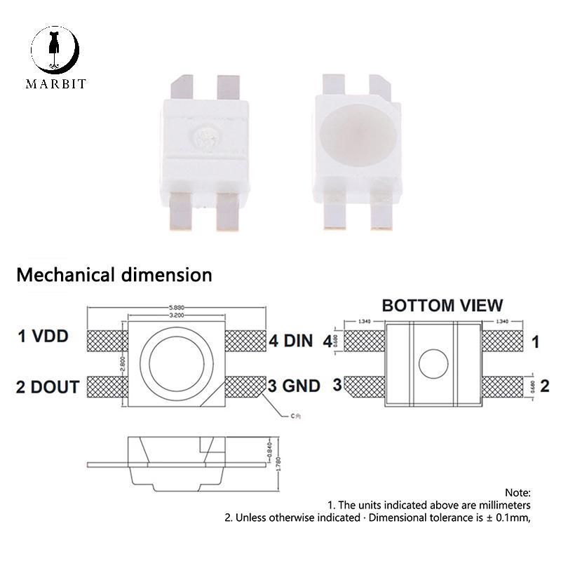 Marbit 50 Cái 6028 / 3528-WS2812B RGB (Tương tự như WS2812B) Chip LED Pixel SMD Tích hợp IC có thể l