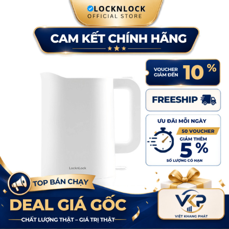 Ấm đun siêu tốc 1.2L giảm âm LocknLock Silent Electric Kettle - Màu trắng EJK216WHT - SHOP VKP