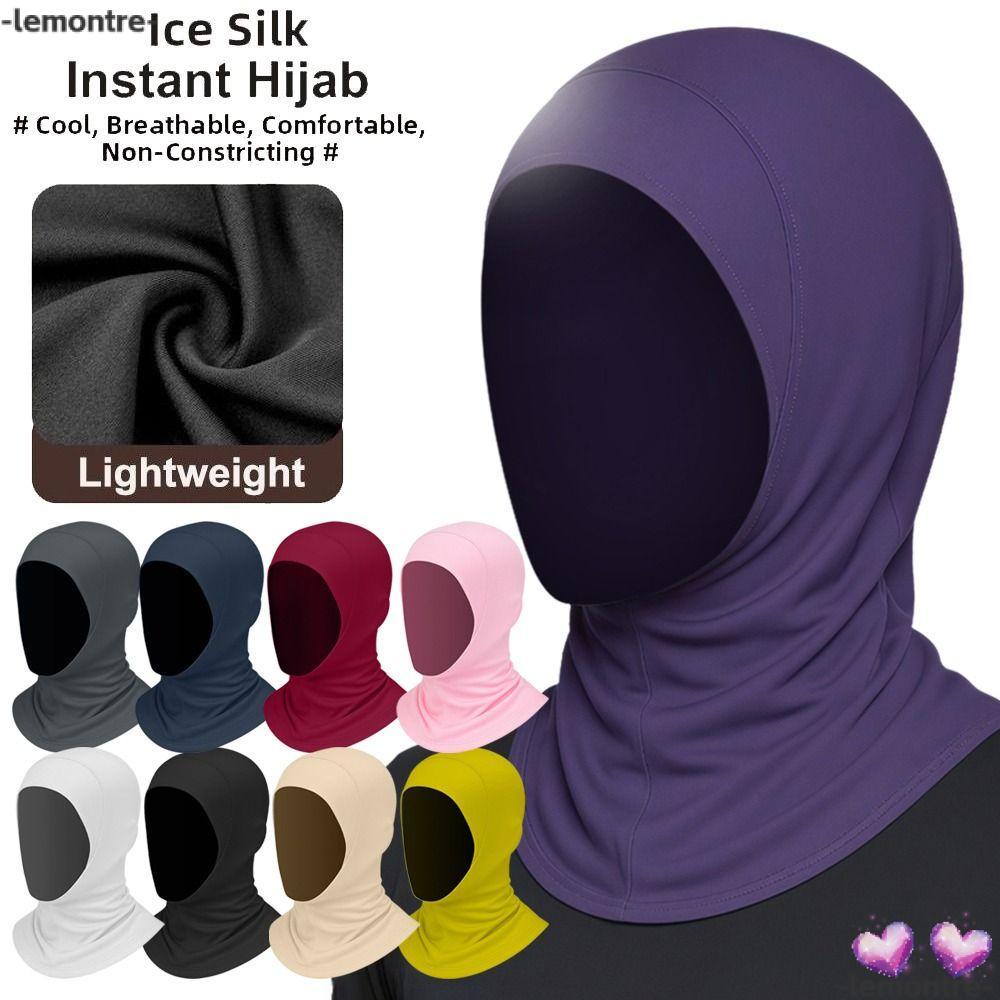 Khăn Hijab nữ LEMONTRE, Chống nắng Bảo vệ cổ Hijab tức thì, Spandex lụa băng màu trơn thanh lịch để 