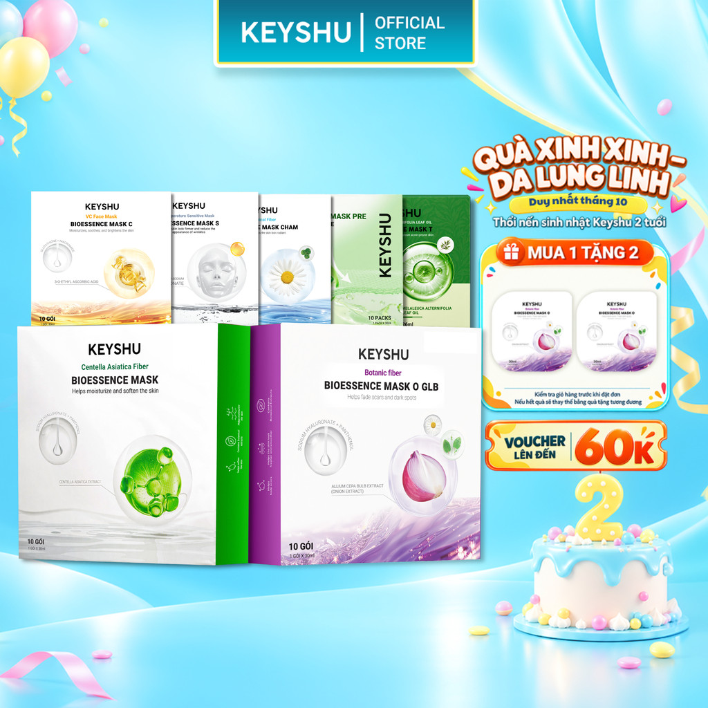 Hộp Mặt Nạ KEYSHU Dưỡng Ẩm, Làm Sáng Da, Hỗ Trợ Ngăn Ngừa Lão Hóa 10 Miếng 30ML
