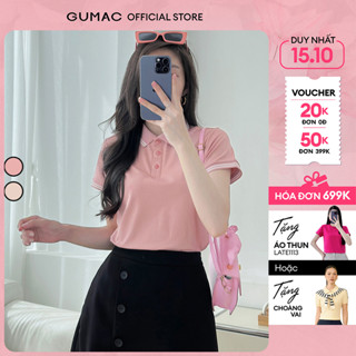 Áo polo nữ thun cá sấu thời trang GUMAC phối sọc 2 viền thiết kế đẹp nhiều màu thanh lịch LPLE0917