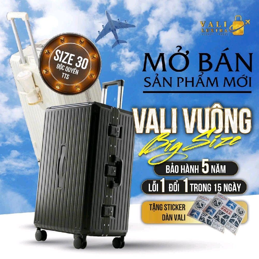 [Vali - Lux989 ] Vali Khung Nhôm MẠ BẠC TITAN + Phiên Bản HÔP VUÔNG (BIG SIZE) 2 ngăn khoá kéo kín -