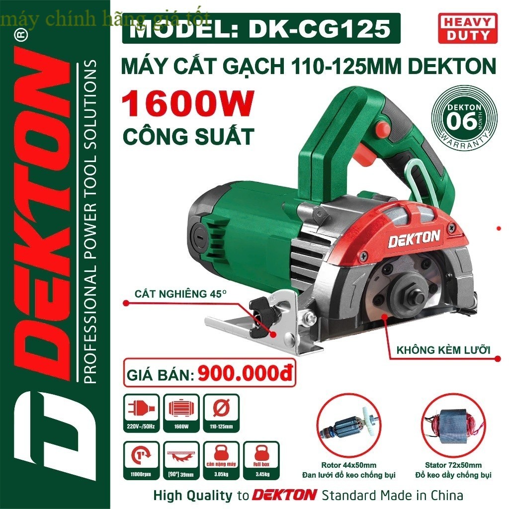 MÁY CẮT GẠCH DK-CG125 XANH CÓ NGHIÊNG DEKTON [CHÍNH HÃNG] ĐĨA CẮT 110MM Máy chính hãng GT
