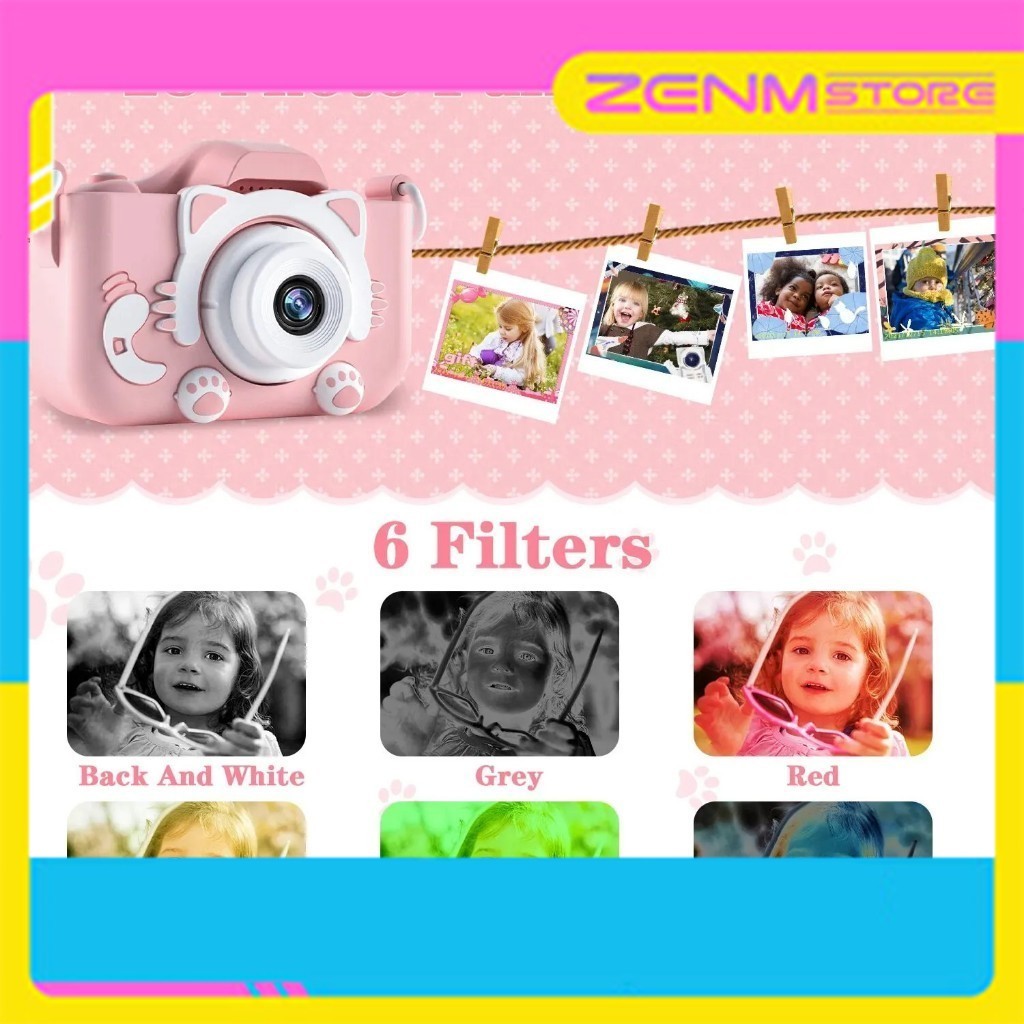 Máy ảnh trẻ em camera kép - Full HD 1080 Camera Selfie - Quay video 2 màu xanh hồng