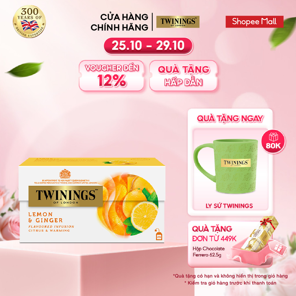 Trà Túi Lọc Chanh Gừng Twinings Lemon and Ginger - Hộp 25 Gói 1.5G