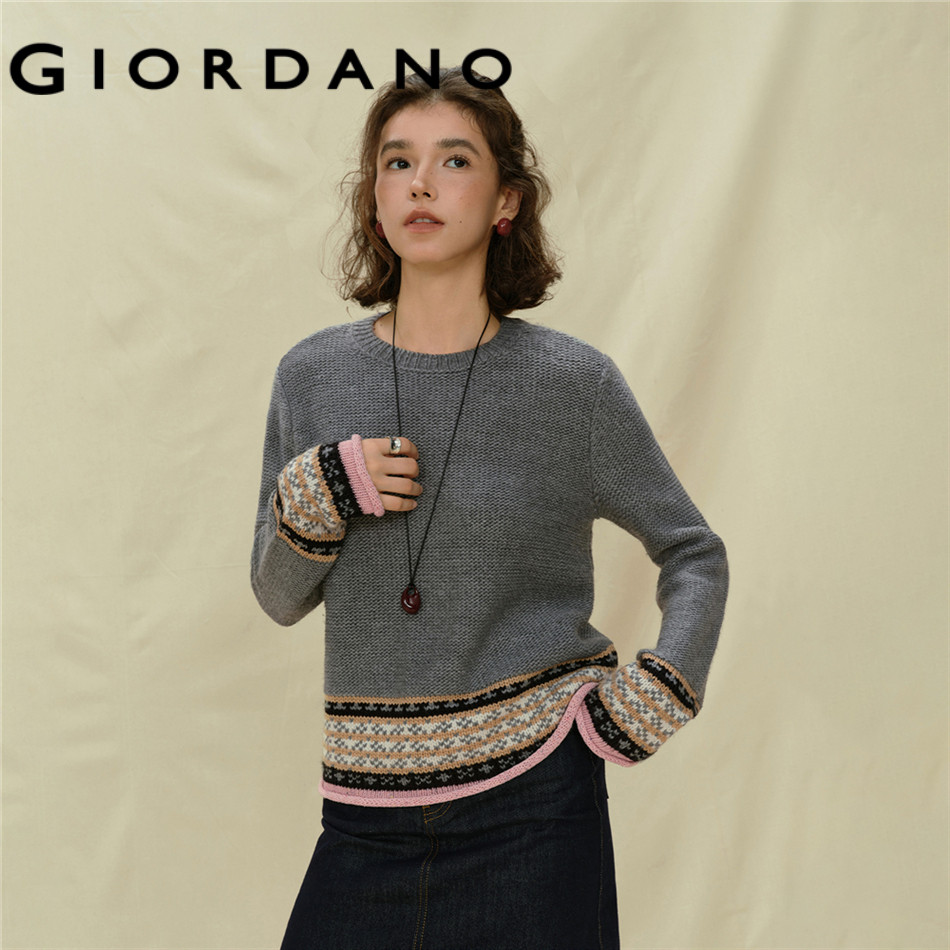 GIORDANO WOMEN crewneck jacquard sweater 18355825