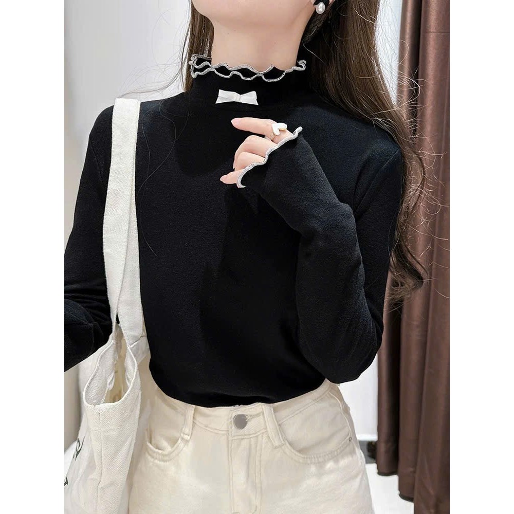 (Hàng QC) Áo Giữ Nhiệt Lông Thỏ Cổ Cao Hai Lớp Nhún Bèo Đính Nơ Xinh Xắn T105 - T2 Fashion | BigBuy360 - bigbuy360.vn