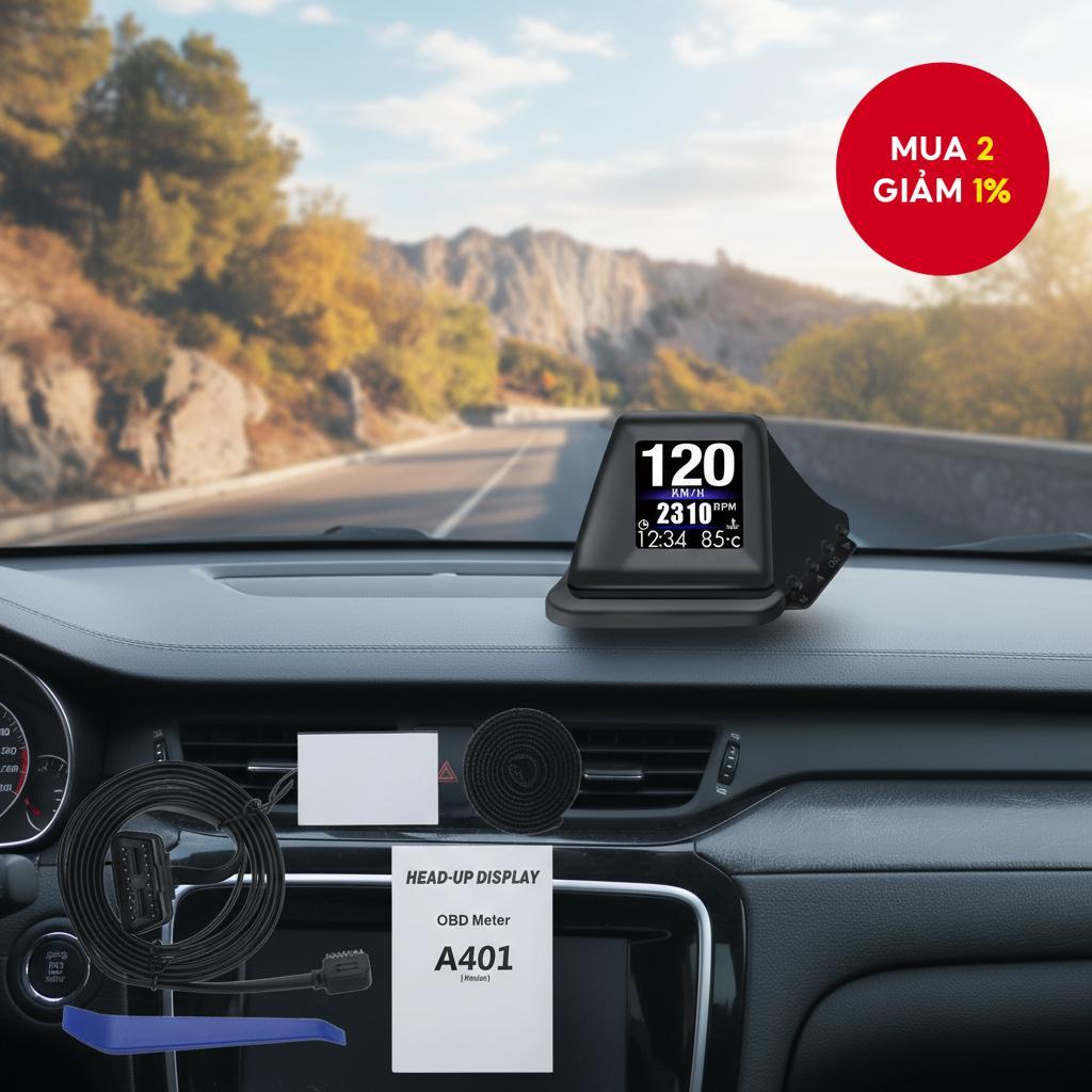 Màn hình LCD ô tô đa năng mới A401 HUD OBD+GPS hiển thị tốc độ, nhiệt độ nước, điện áp, tiêu thụ nhi