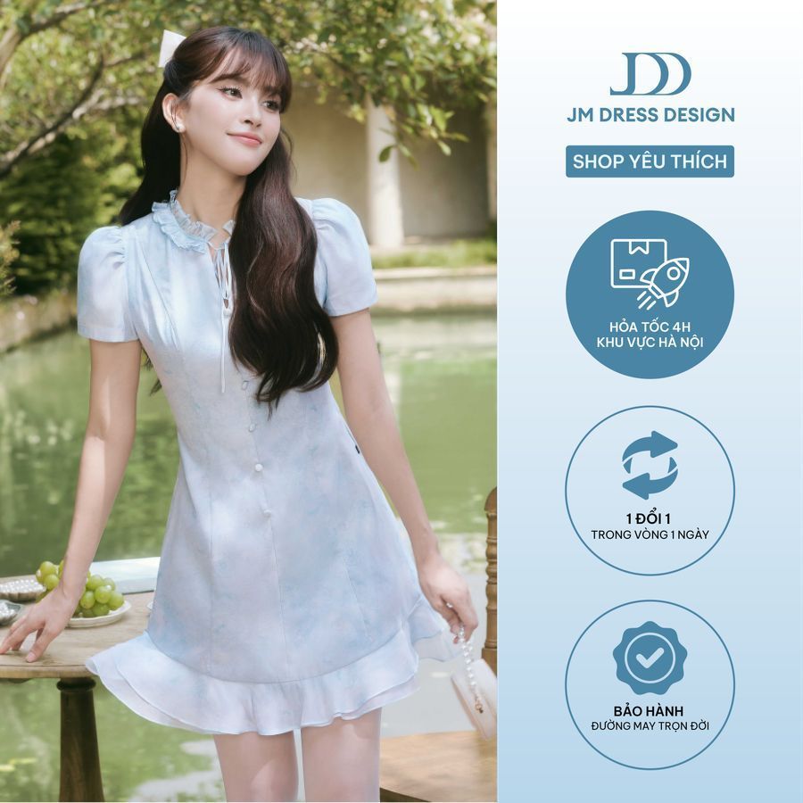 Đầm Xuân Hè Cổ Bèo Xẻ V, Chân Bèo 2 Tầng 1S05.2601. Đầm Nữ Tiểu Thư Hoa Pastel. Váy Hoa Nhí Nàng Thơ