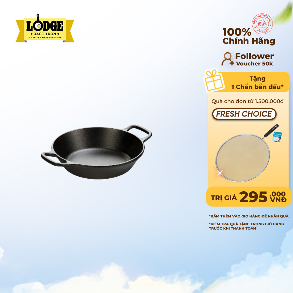 Lodge - Chảo gang tròn 2 quai dẫn nhiệt tốt sử dụng được trên mọi loại  - 20.3cm