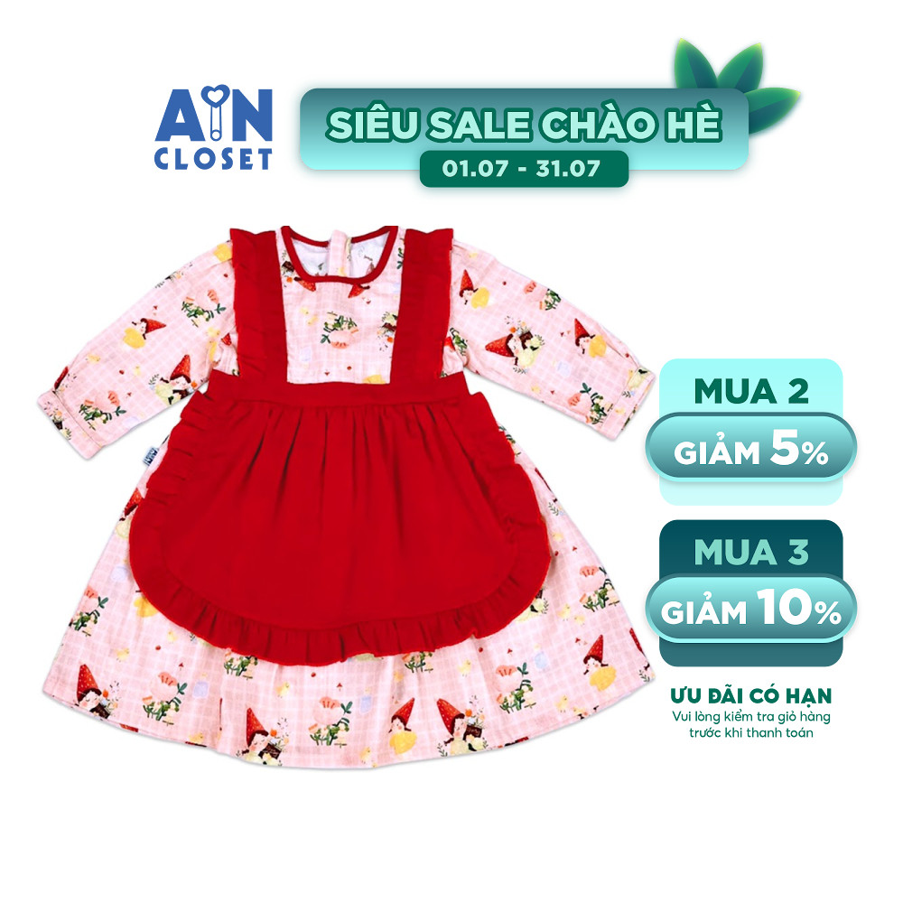 Đầm tay dài bé gái họa tiết Lolita Bé Đỏ cotton - AICDBGIG0ALE - AIN Closet