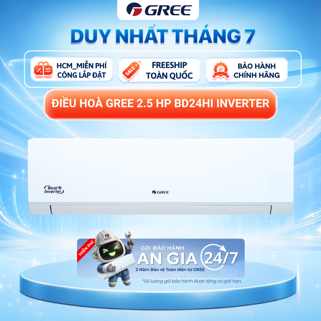 [Lắp Đặt 0Đ_HCM] Máy Lạnh/ Điều Hòa Gree Inverter 2.5HP BD24HI (Black Diamond) | Bảo Hành Chính Hãng