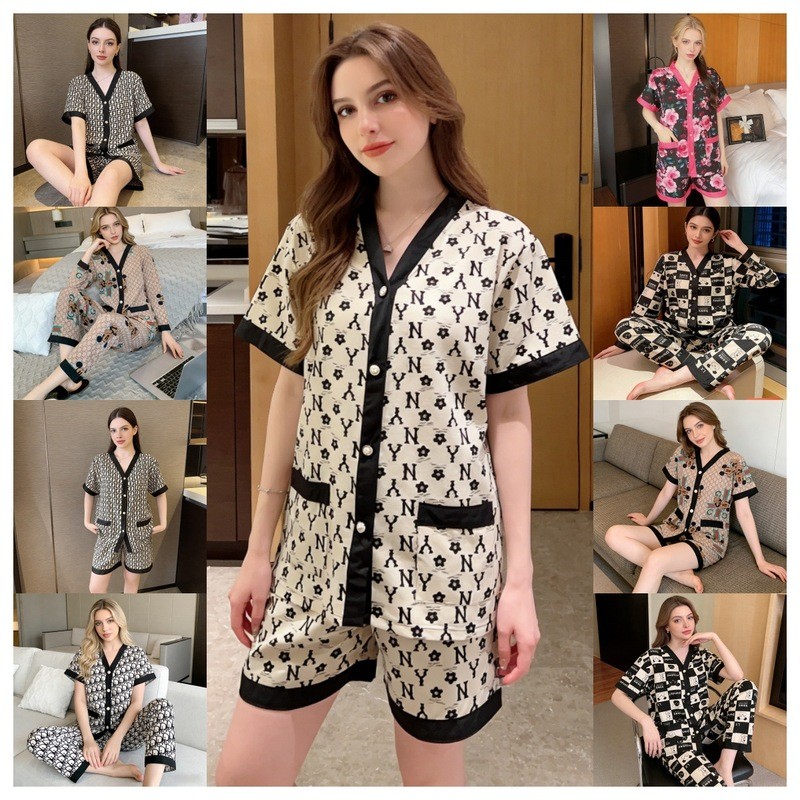 Bộ Đồ Ngủ Nữ Mỏng Phong Cách Mùa Hè Thương Hiệu Lớn Tay Ngắn Loungewear Indonesia Bán Chạy Ice Silk 