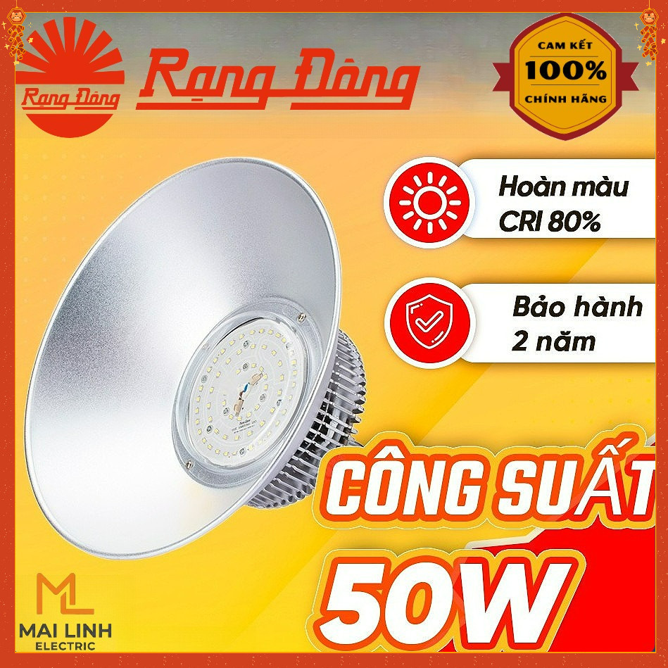 {Rạng Đông} Đèn led Highbay nhà xưởng 50W  - Tản nhiệt, chiếu sáng liên tục - Chuyên công trình - Mo