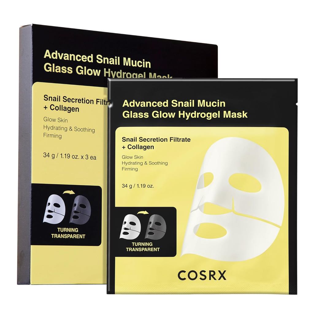 COSRX Advanced Snail Mucin Glass Glow Hydrogel Mặt nạ chăm sóc 3 EA, Mặt nạ Collagen, Đồ cần thiết d