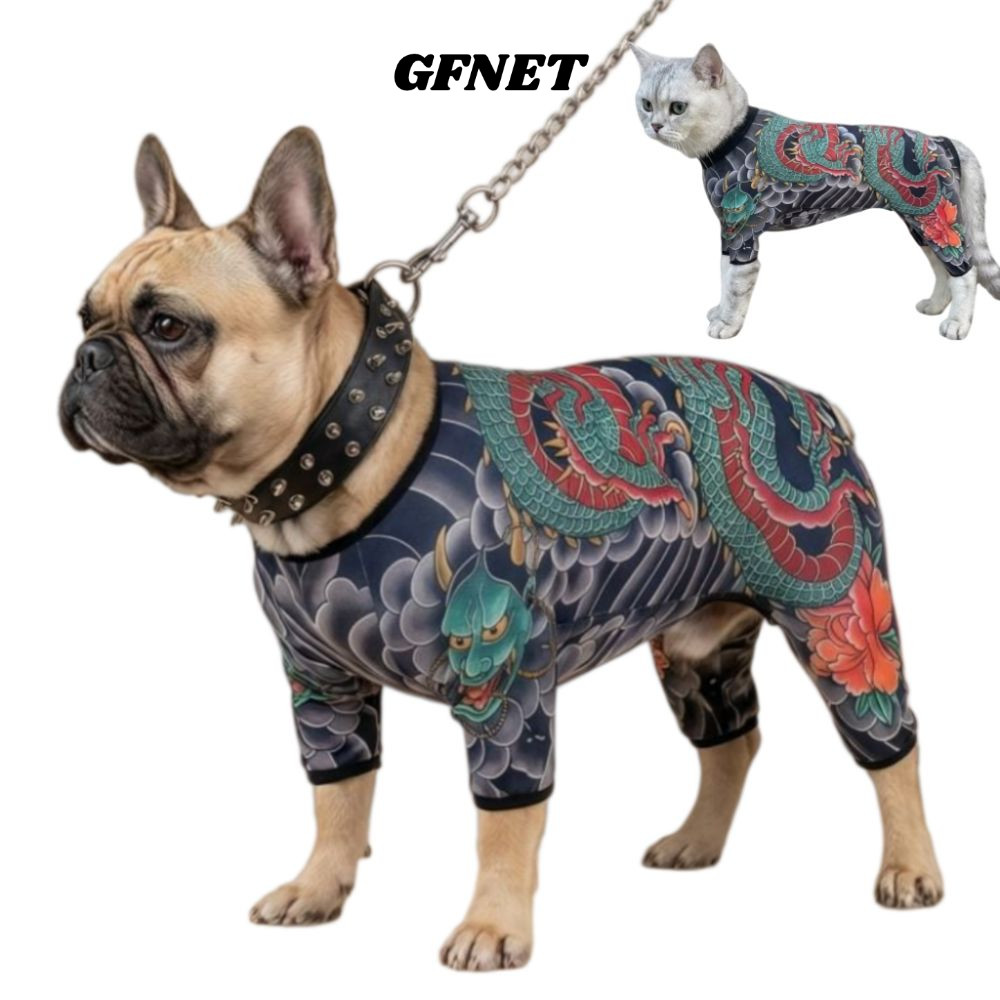 GFNET Dog Cat Tattoo Jacket, Áo Vest hình xăm thú cưng vui nhộn như thật, Sáng tạo Bốn mùa thoáng kh