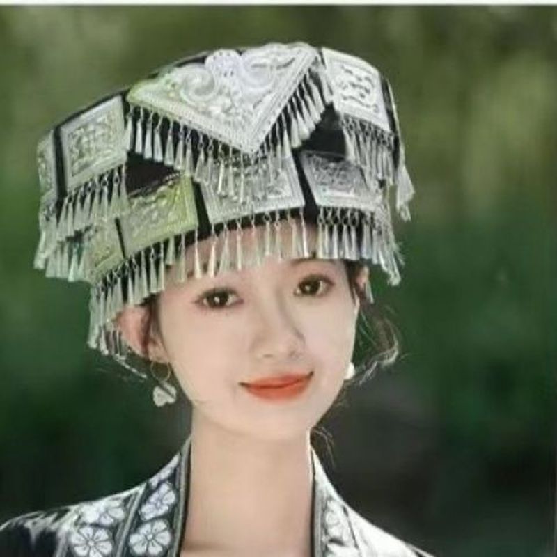 Phong Cách Mới Mũ Mũ Thiểu Số Dân Tộc Quần Áo Phụ Kiện Phong Cách Dân Tộc Bạc Trang Sức Mũ Mũ Mũ Mũ 
