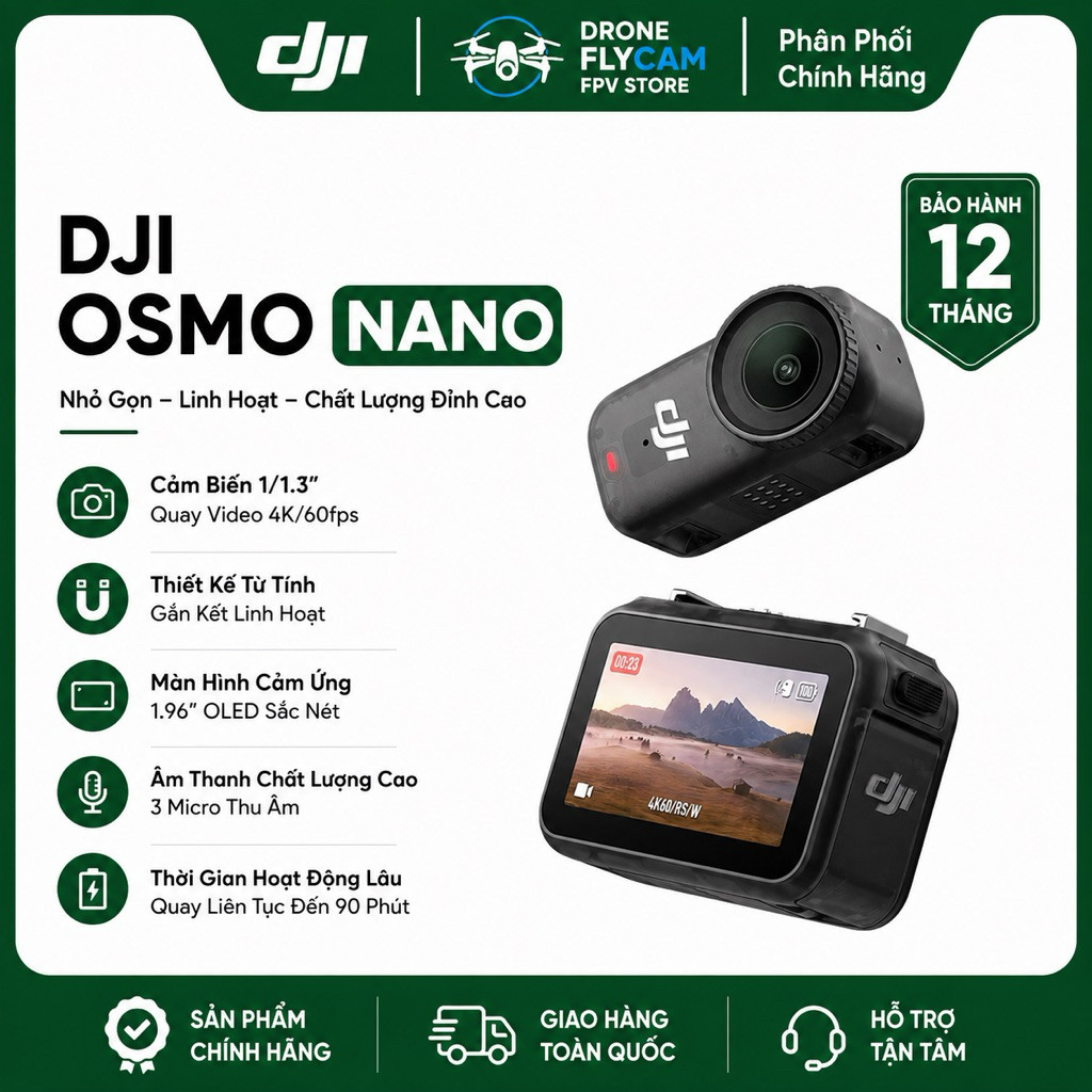 DJI VN BH12T: DJI Osmo Nano – Camera hành động siêu nhỏ gọn 4K60fps, chống rung RockSteady, Dock màn