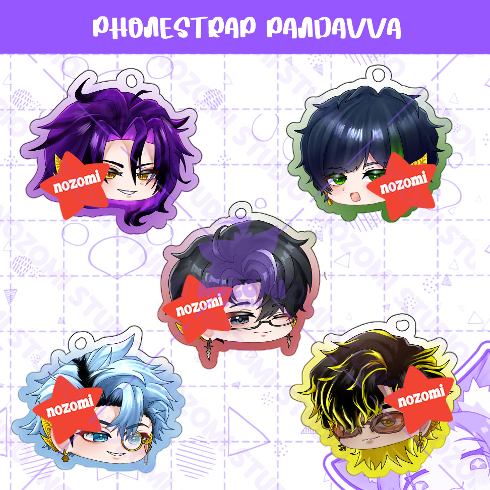 Phone Strap / Gantungan HP Akrilik VTUBER PANDAVVA : ARJUNA / BIMA / YUDISTIRA / NAKULA / SADEWA