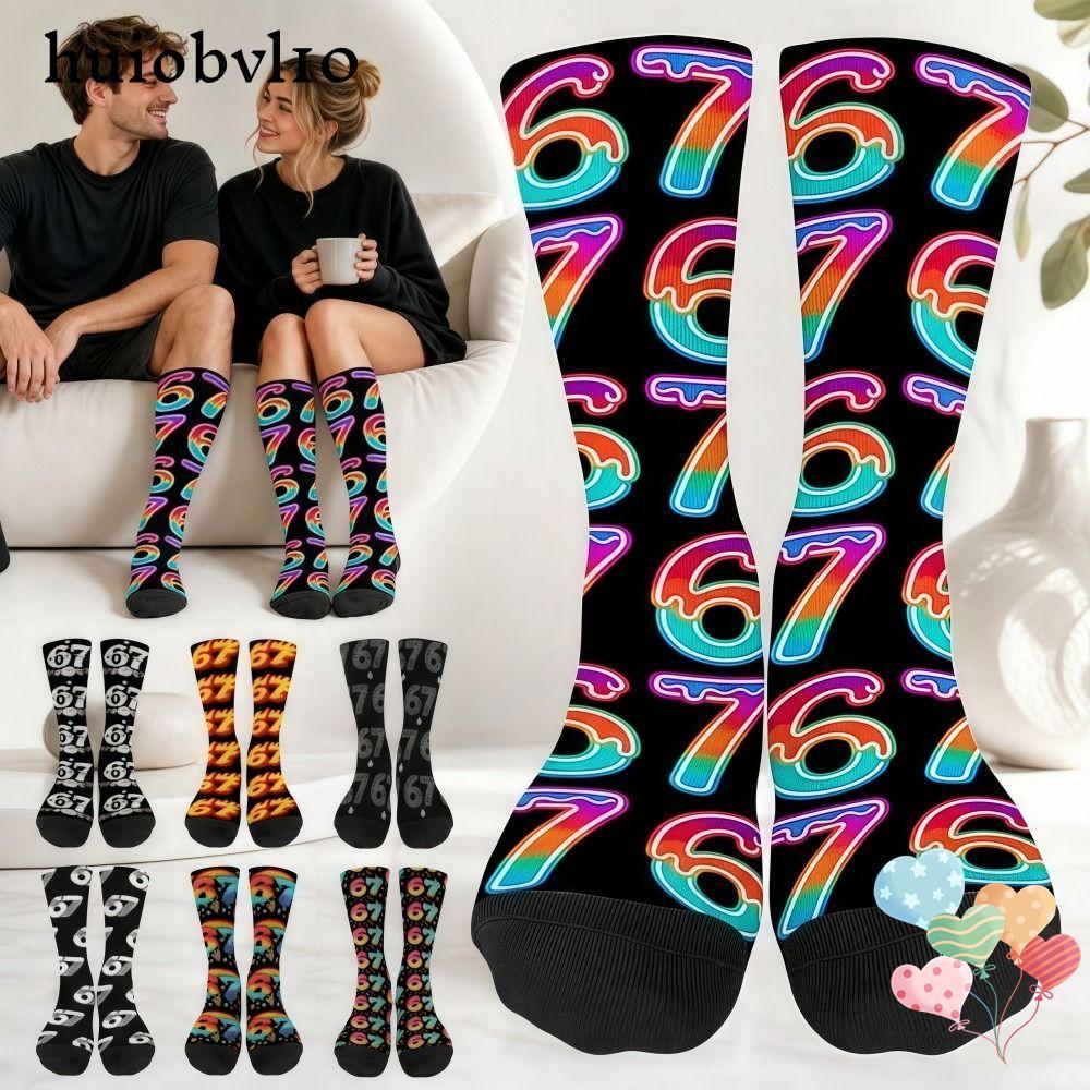 HUIOBVLVN 67 Meme Crew Tất Dài, Cotton Ấm Unisex 67 Meme Kem Tất, Hoạt Hình Thời Trang Nhẹ Thoáng Kh