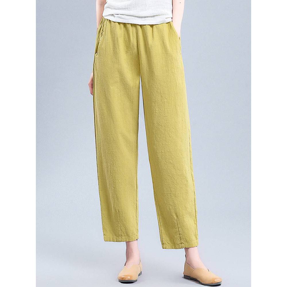 2026 New Retro Cotton and Linen Summer Thin Harem Pants Women's All-Match Casual High Waist Pure Col