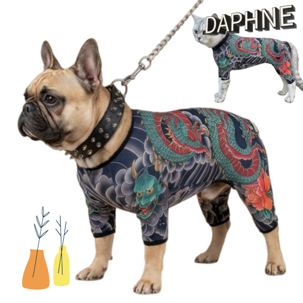 DAPHS Dog Cat Tattoo Jacket, Áo Vest hình xăm thú cưng bốn mùa ngộ nghĩnh, sáng tạo Quần áo thú cưng