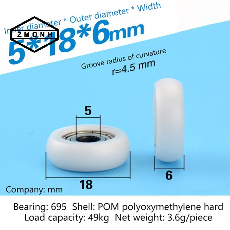 ZMONH 2 Chiếc 695ZZ 5x18x6mm POM Nylon Vòng Loại Con Lăn Bánh Xe POM Bọc 695ZZ Mang Ròng Rọc Bánh Xe