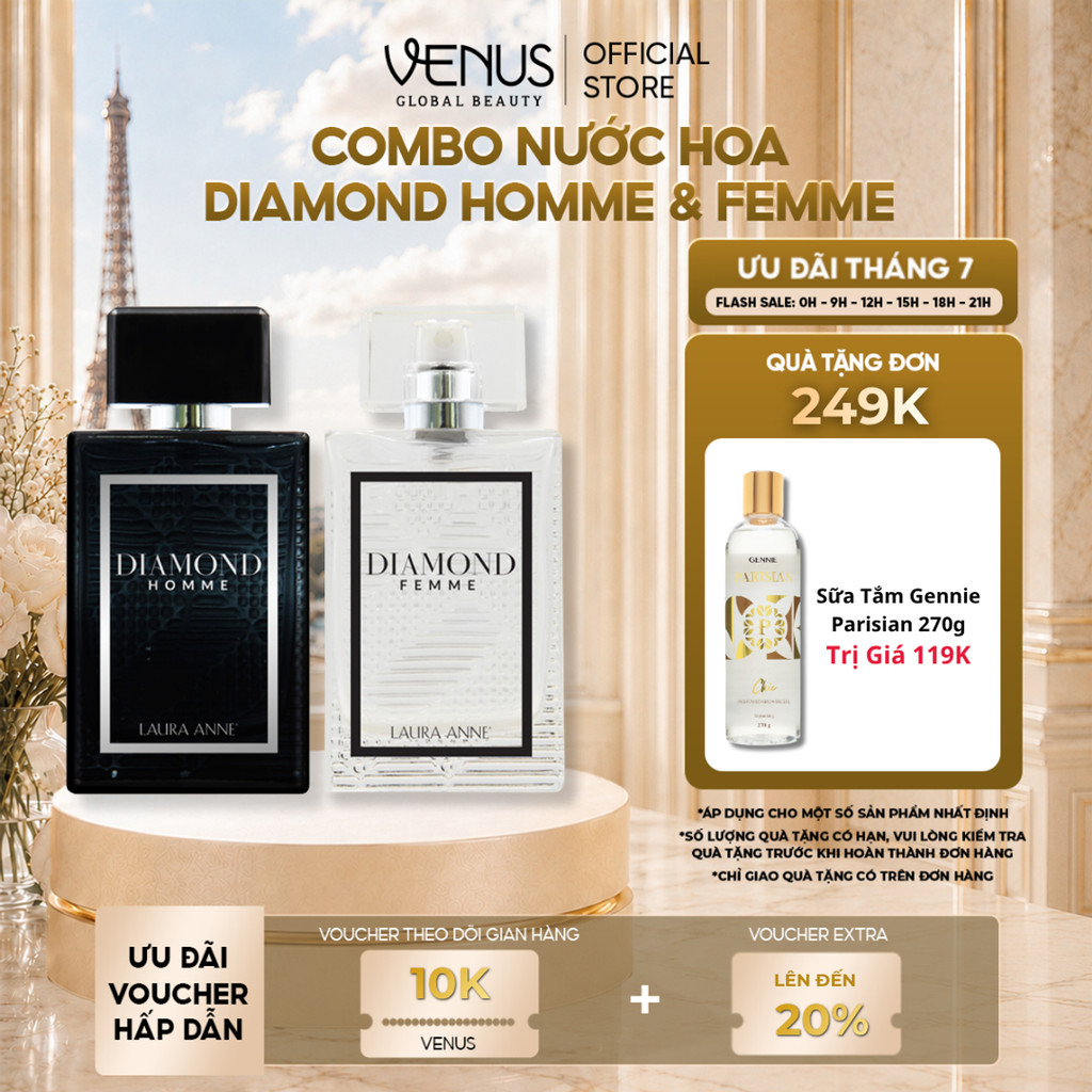 [MUA 1 TẶNG 1] Combo Nước hoa Nam - Nữ Laura Anne Diamond Homme - Femme 45ml