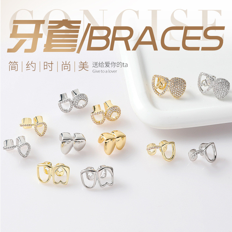 Grillz Đôi Rỗng Hip Hop Niềng Răng hiphop Trang Sức Độc Đáo Halloween Ngộ nghĩnh Răng [Nhận Giảm Giá