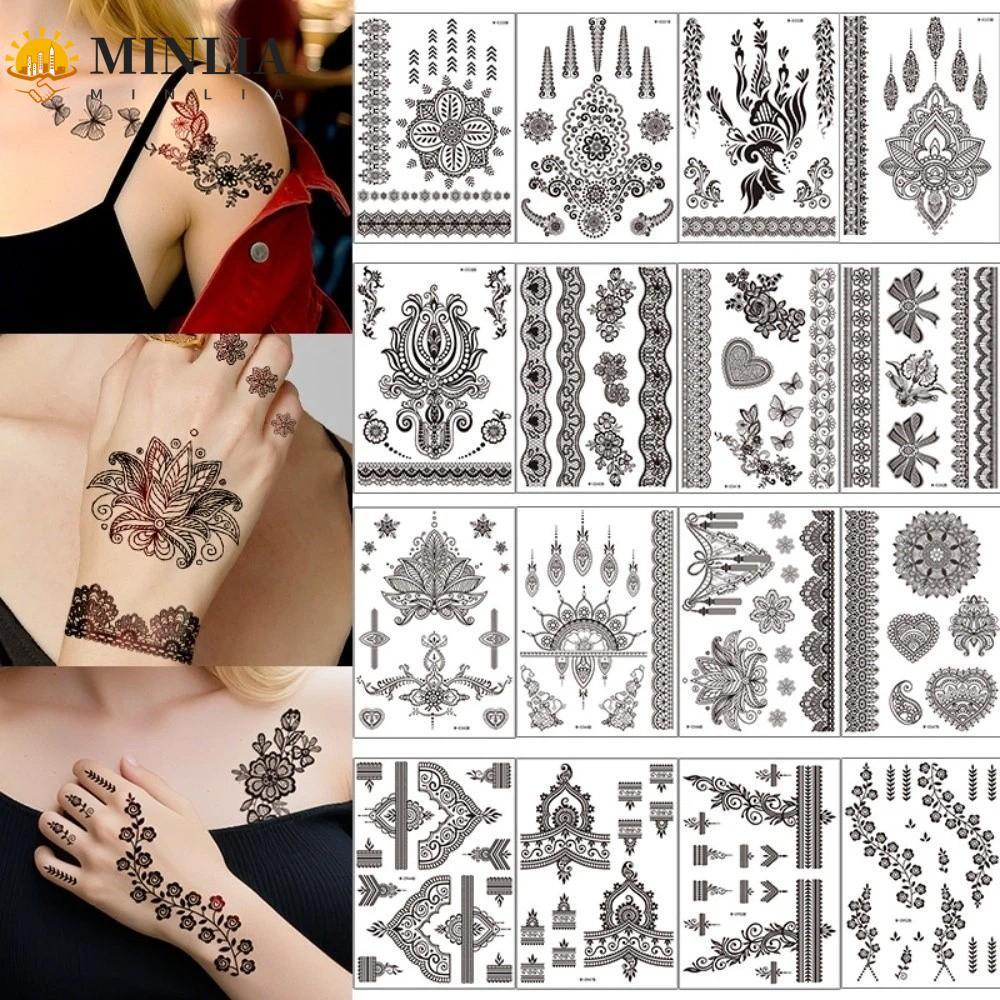 MINLIA Henna Hình Xăm Dán, Chân Cánh Tay Ren Hình Xăm Giả Tạm Thời, Ren Henna Hình Xăm Chống Thấm Nư