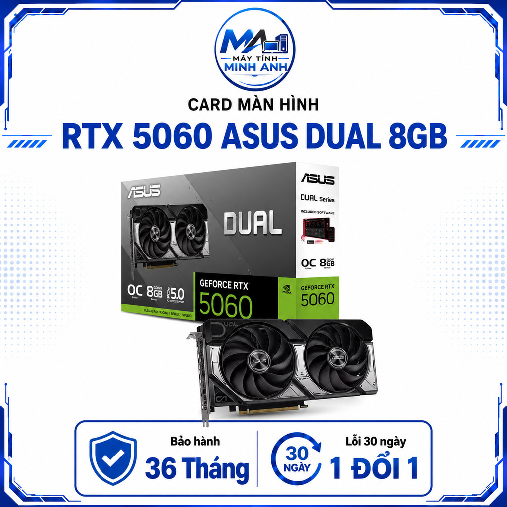 Card Màn Hình ASUS Dual GeForce RTX 5060 OC 8GB GDDR7 Chính Hãng - VGA RTX 5060 8G - Bảo Hành 36 Thá