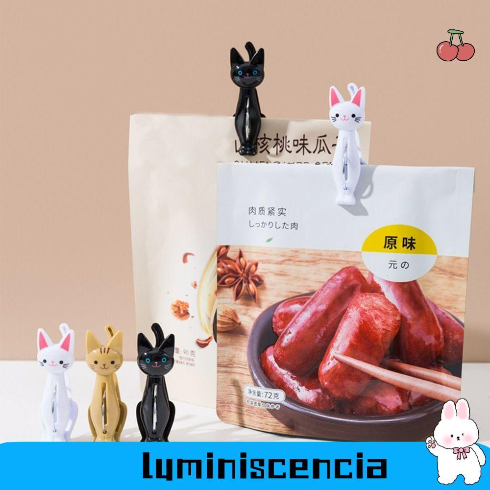 LUMINISCENCIA 4 Kẹp Khăn, Kẹp Chống Gió Đa Năng Quần Áo Chốt, Nhựa Dễ Thương Mèo Văn Phòng Phẩm Bill