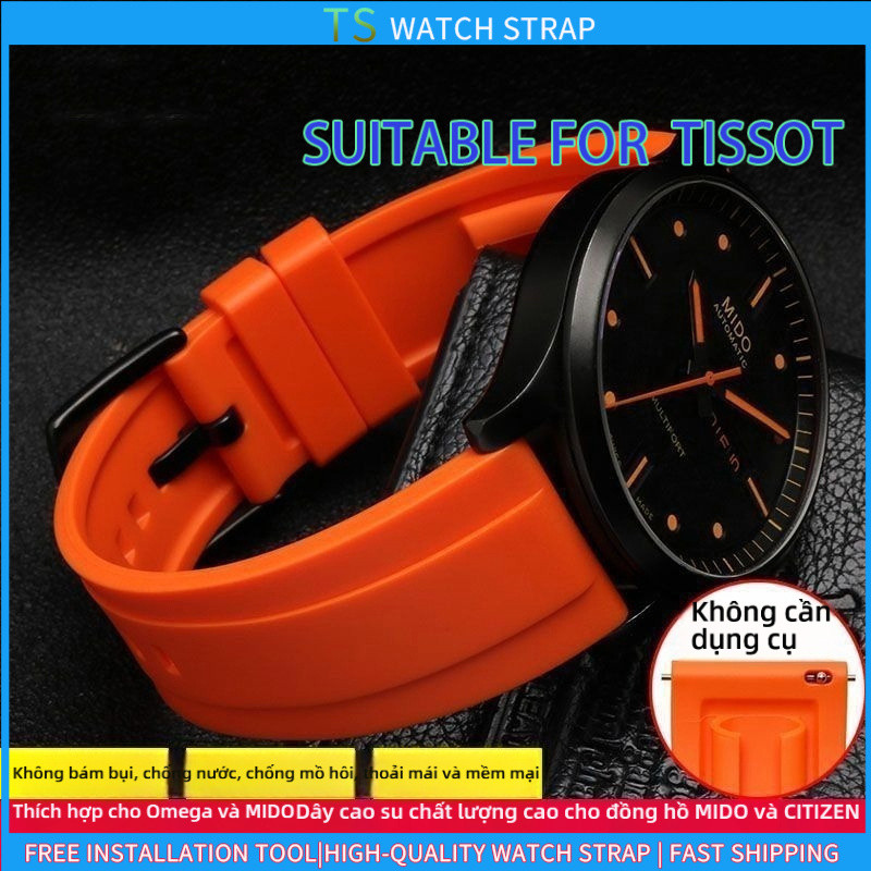 Áp dụng cho nam TISSOT, Đồng hồ SEIKO & IWC, Dây đeo đồng hồ thay thế silicon màu đen 22mm / 24mm