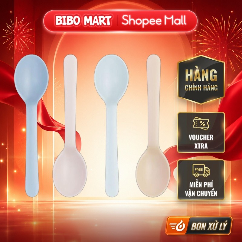 [MALL] Thìa ăn dặm cho bé Bibomart Care - Nhựa PP nguyên sinh, kháng khuẩn Ag+, 4 chiếc