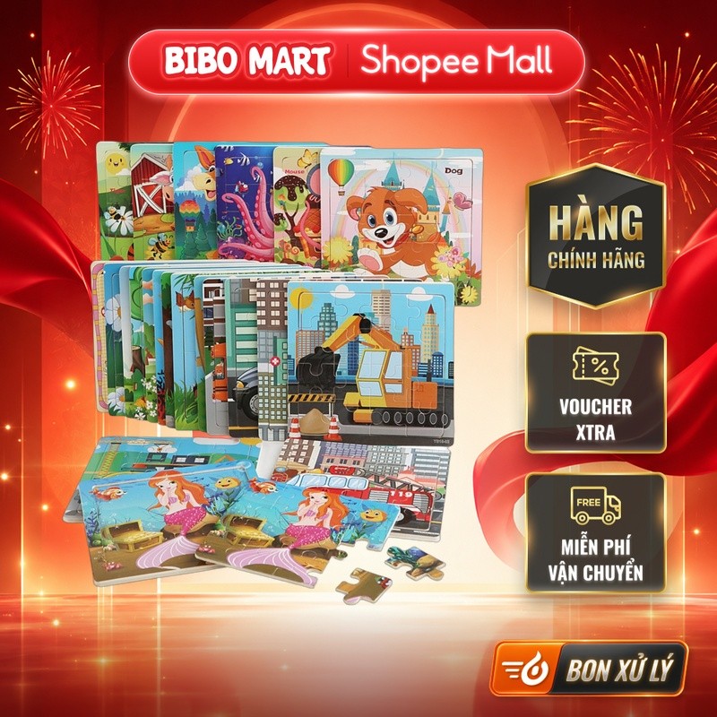 [MALL] Đồ chơi ghép hình gỗ Bibomart 16 mảnh - Tăng cường khả năng tập trung cho bé