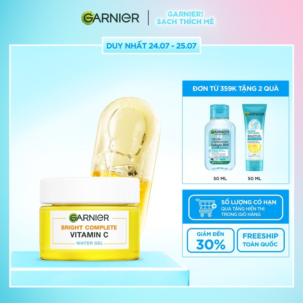 Kem dưỡng ẩm Garnier Water Gel mỏng nhẹ cấp ẩm tới 48H & hỗ trợ sáng da 50ml