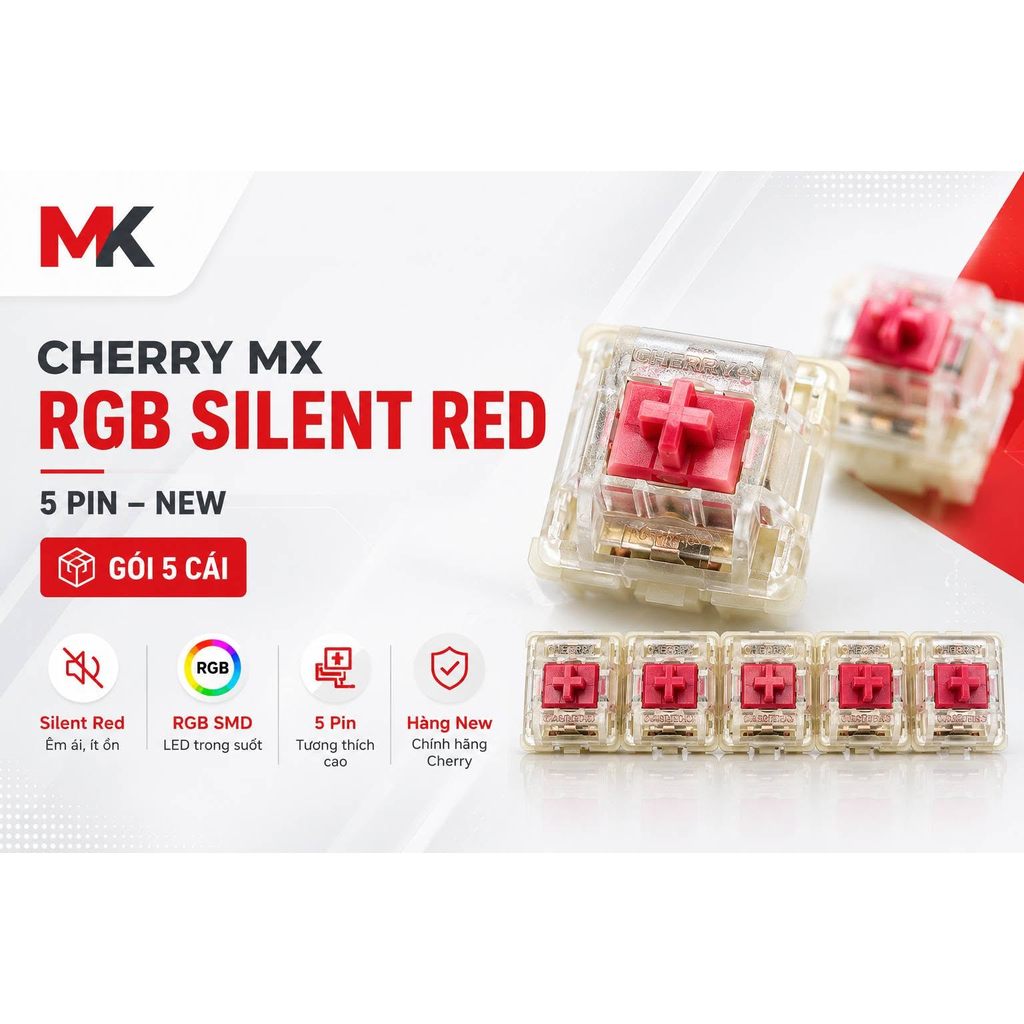 Switch Cherry MX RGB Silent Red (Mới 100%) - 5 Pin, Vỏ Trong Suốt | MKShop