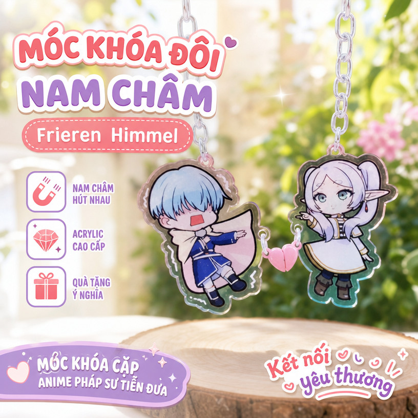 Móc Khóa Đôi Nam Châm Frieren Himmel - Móc Khóa Cặp Acrylic Hút Nhau Trái Tim Anime Pháp Sư Tiễn Đưa