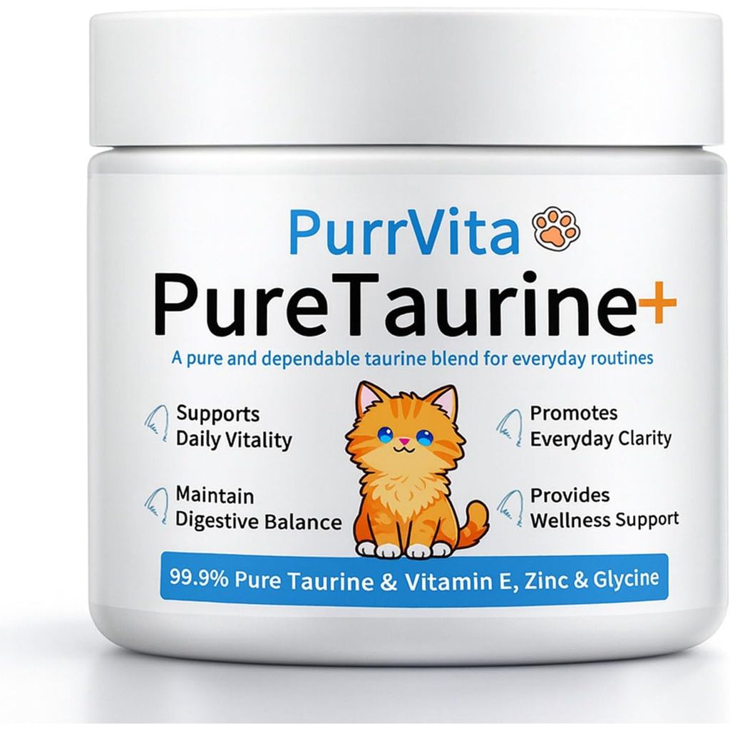 PurrVita Taurine Cho Mèo, Bổ Sung Bột Taurine Vitamin E & Kẽm Glycine Cho Feline Năng Lượng & Sức Kh