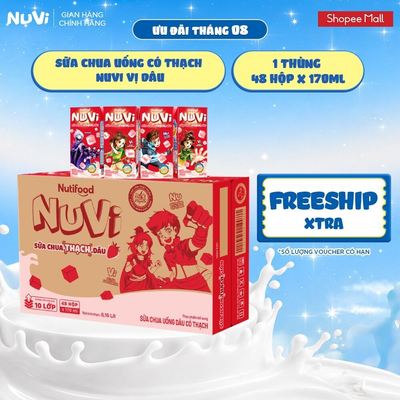 Thùng 48 Hộp Sữa Chua Uống Có Thạch NuVi Vị Dâu 170ml