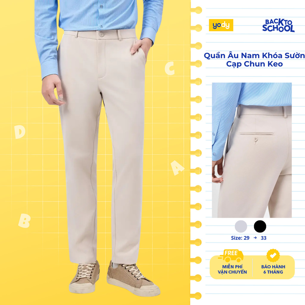 [BST EASY OFFICE] Quần Âu Nam Yody Khóa Sườn Cạp Chun Keo TRA MOTR26A001